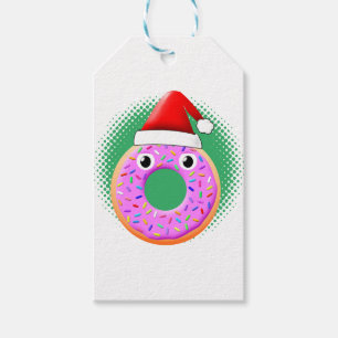 Étiquettes-cadeau Dessin de donut avec des yeux et des paillettes Ch