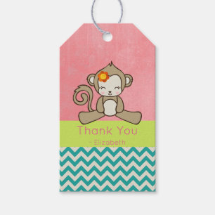 Étiquettes-cadeau Dessin De Fille Singe Kawaii Et Merci Mignonne
