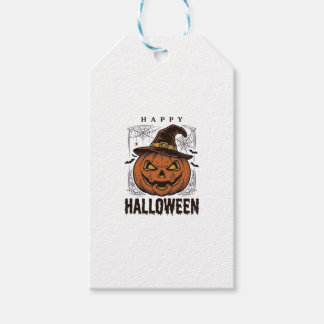 Étiquettes-cadeau Dessin de gravure de citrouille joyeux Halloween v