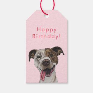 Étiquettes-cadeau Dessin Joyeux Pit Bull Dog Joyeux anniversaire