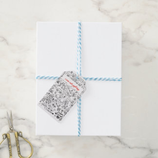 Étiquettes-cadeau Dessin sur serviette noir et blanc le plus mignon
