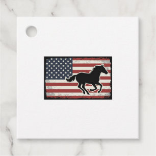Étiquettes Cadeau Dessin vectoriel de cheval vintage avec drapeau am