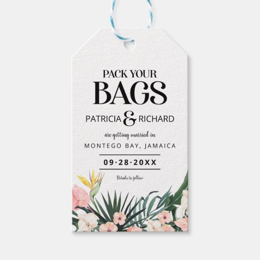 Étiquettes-cadeau Destination Mariage Tropical Enregistrer La Date (Devant)