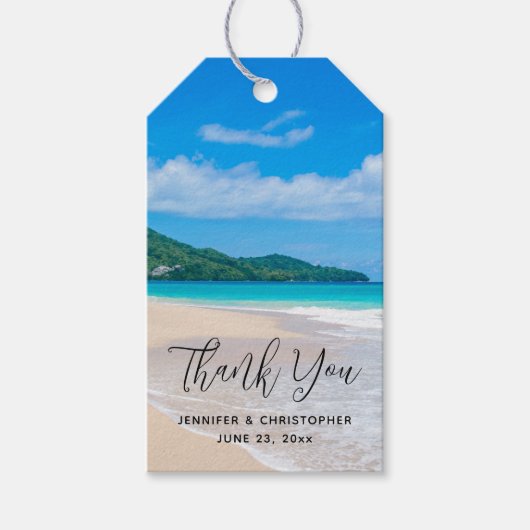 Étiquettes-cadeau Destination tropicale Mariage Pittoresque de plage (Devant)