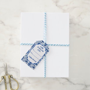 Étiquettes-cadeau Détail de carreau bleu portugais méditerranéen