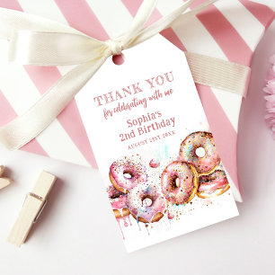 Étiquettes-cadeau Deux beignets roses douces fille 2e Merci d'annive