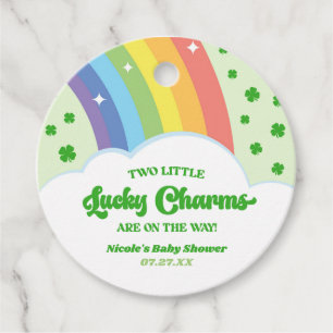 Étiquettes Cadeau Deux charmes chanceux Baby shower Rainbow Twins