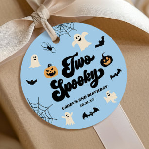 Étiquettes Cadeau Deux Éffrayants Blue Halloween 2e fête d'anniversa