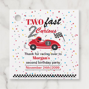 Étiquettes Cadeau Deux Fast 2Curieux Red Sports Car Deuxième Anniver