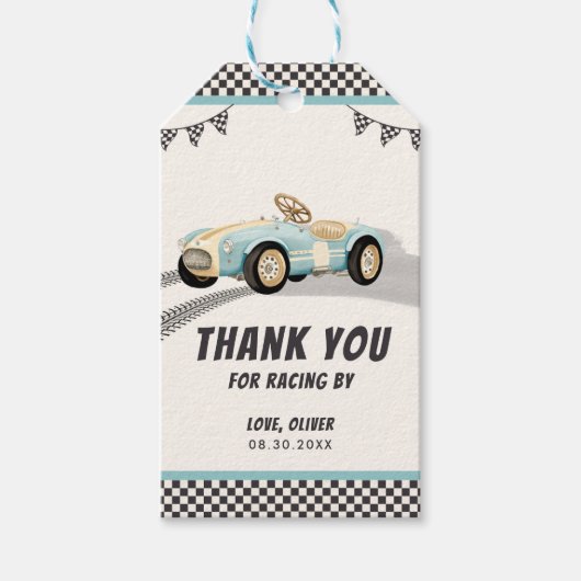 Étiquettes-cadeau Deux Fast Race Car Boy 2e fête d'anniversaire (Devant)