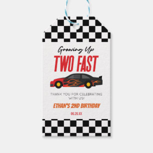 Étiquettes-cadeau Deux Fast Red Flame Race Car 2e fête d'anniversair