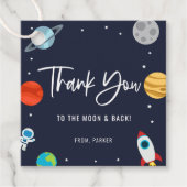 Étiquettes Cadeau Deux L'Espace Lune Thème Anniversaire Fête Merci (Devant)
