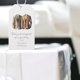 Étiquettes-cadeau Deux pièces en costume Mariage gay personnalisé