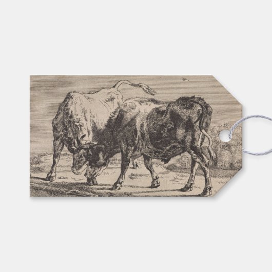 Étiquettes-cadeau Deux taureaux combattant (de Paulus Potter) (Devant (Horizontal))
