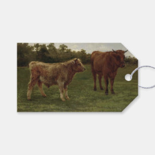 Étiquettes-cadeau Deux vaches debout dans le champ d'une ferme (Rosa