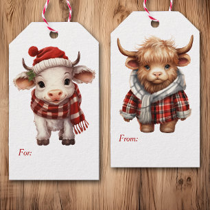 Étiquettes-cadeau Deux vaches mignonnes Noël