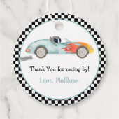 Étiquettes Cadeau Deux voitures de course rapide anniversaire (Devant)