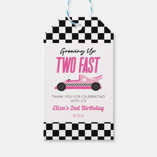 Étiquettes-cadeau Deux voitures de course roses rapides Fête d'anniv (Devant)
