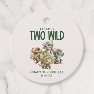 Étiquettes Cadeau Deux Wild Cute Dinosaur 2e fête d'anniversaire Fav
