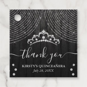 Étiquettes Cadeau Diadème en diamant d'argent sur Quinceanera en boi