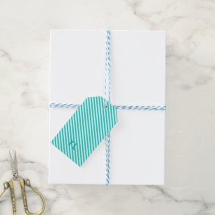 Étiquettes-cadeau Diagonale néon bleu et blanc rayures initiales