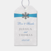 Étiquettes-cadeau Diamante Snowflake & Blue Ribbon Mariage d'hiver (Devant)