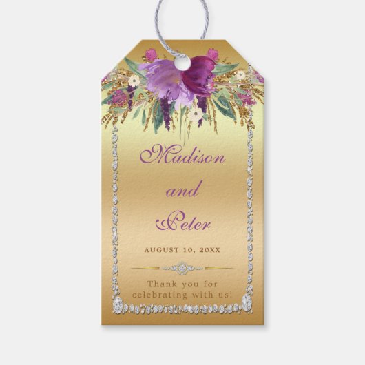 Étiquettes-cadeau Diamants de fleurs Mariage Merci or (Devant)