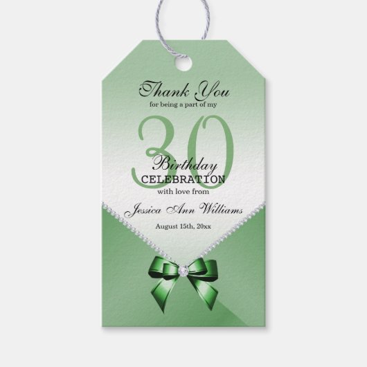 Étiquettes-cadeau Diamants romantiques et Bow d'émeraude 30e anniver (Devant)