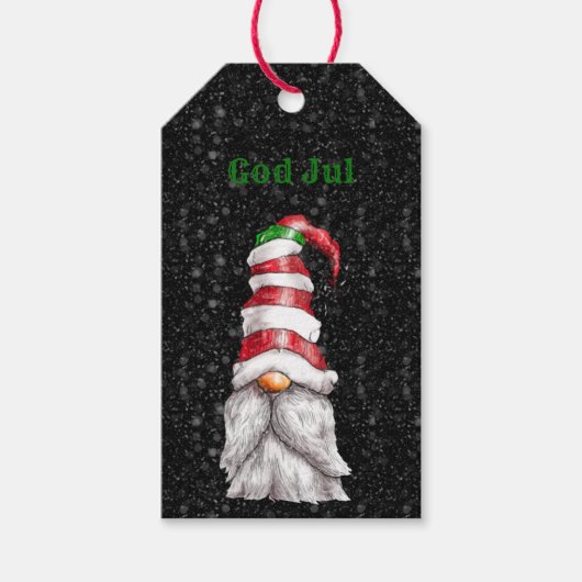 Étiquettes-cadeau Dieu Jul Red Gnome (Devant)