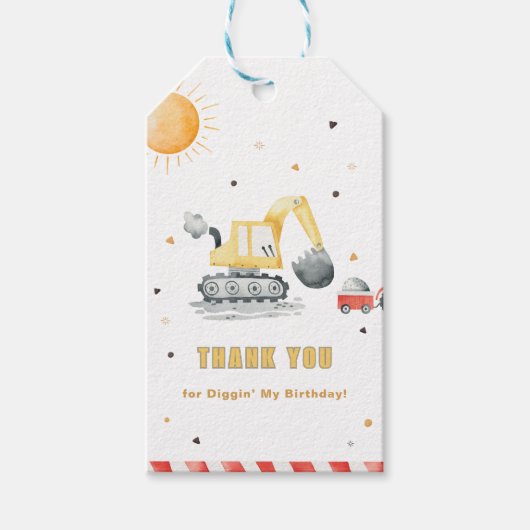 Étiquettes-cadeau Diggin’ It Construction Birthday Thank You (Devant)