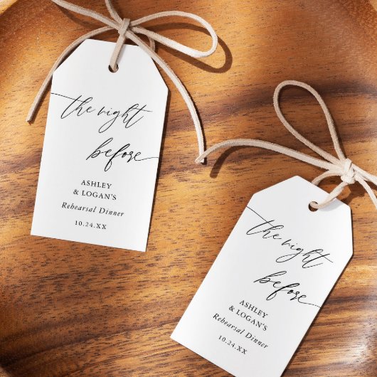 Étiquettes-cadeau Dîner de répétition rustique la veille 