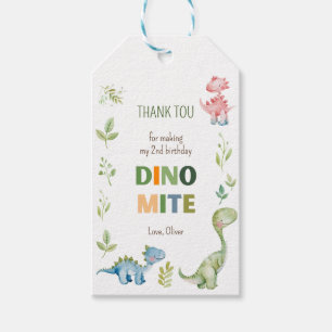 Étiquettes-cadeau Dino-mite d'anniversaire vert