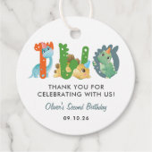 Étiquettes Cadeau Dinosaur 2e anniversaire Merci (Devant)