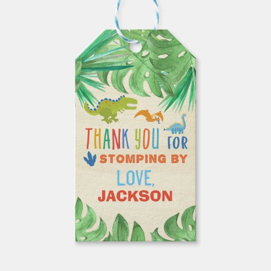 Étiquettes-cadeau Dinosaur Anniversaire Merci Favoriser (Devant)