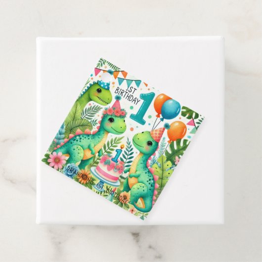 Étiquettes Cadeau Dinosaur Dino 1ère fête d'anniversaire (En situation)