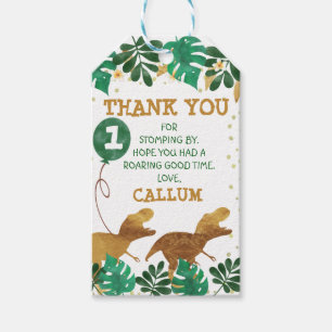 Étiquettes-cadeau Dinosaure Merci à huile d'or Faux vert