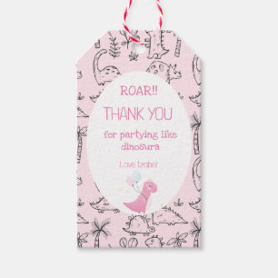 Étiquettes-cadeau Dinosaure Roar Dinosaure Fille Rose Cute