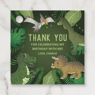 Étiquettes Cadeau Dinosaures Sur Le Merci Vert Anniversaire