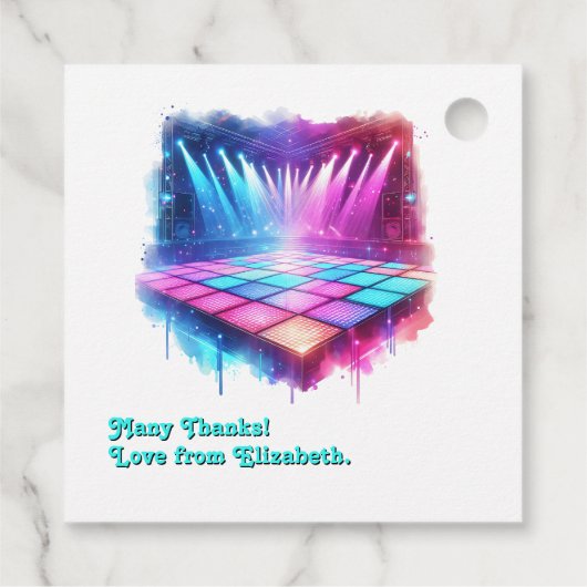 Étiquettes Cadeau Disco Neon Popcorn fête d'anniversaire (Dos)