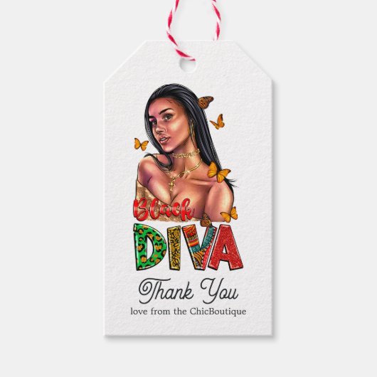 Étiquettes-cadeau Diva afro-américaine chic (Devant)