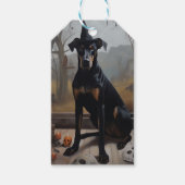 Étiquettes-cadeau Doberman Citrouille Halloween effroi (Devant)