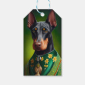 Étiquettes-cadeau Doberman Dog en tenue de la Saint Patrick (Devant)