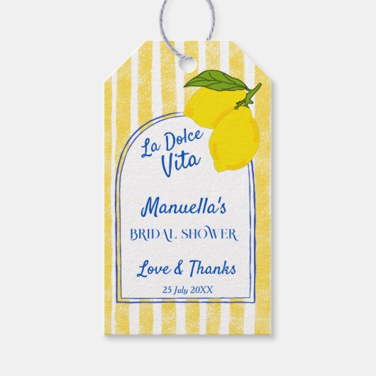 Étiquettes-cadeau Dolce vita citrons jaunes Italian shower de mariag (Devant)