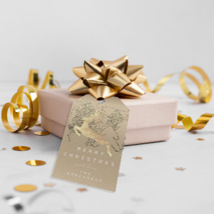 Étiquettes-cadeau Don À Reindeer Ivory Sepia Gold Christmas Tree