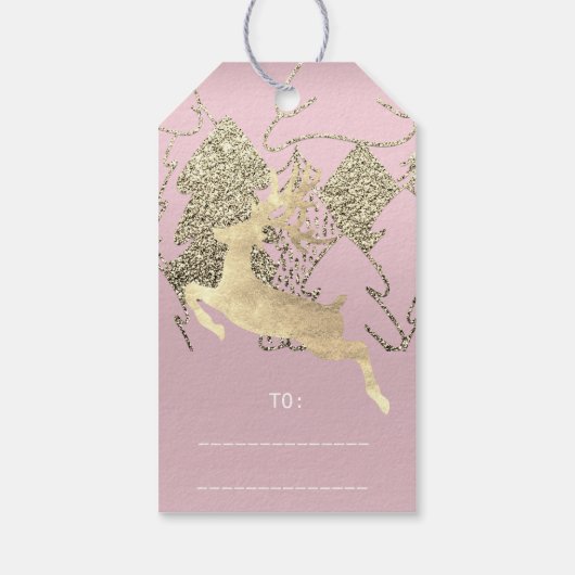 Étiquettes-cadeau Don À Reindeer Mauve Pink Gold Christmas Tree (Dos)