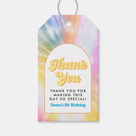 Étiquettes-cadeau DONNA Retro Font Tie Dye Pool Party Anniversaire (Devant)