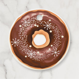 Étiquettes Cadeau Donuts au chocolat glacé avec flocons de neige Noë