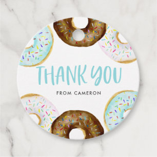 Étiquettes Cadeau Donuts bleus et chocolat Merci de fête d'anniversa