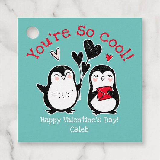 Étiquettes Cadeau Doodle Penguin Valentine (Devant)