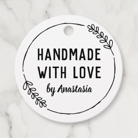 Étiquettes Cadeau Doodle Wreath fait main avec amour (Devant)